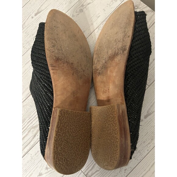 Proud Mary Open Toe Handwoven Radfia And Leather Slides Black Size 38 Or 7 To 7. - Picture 5 of 6
